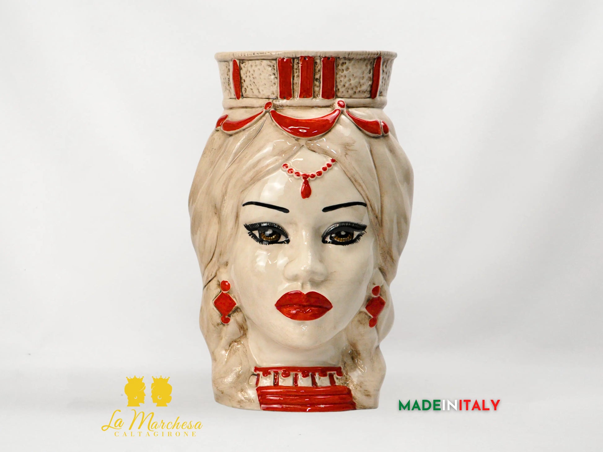 FINE SERIE - Teste di Moro Fumè Dettagli Rossi in Ceramica di Caltagirone 35cm
