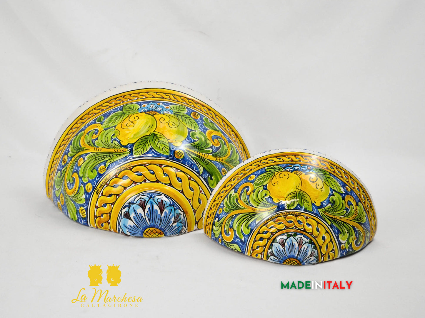 “GERLA” Portavaso da Parete in Ceramica di Caltagirone Limoni Blu - Varie Misure