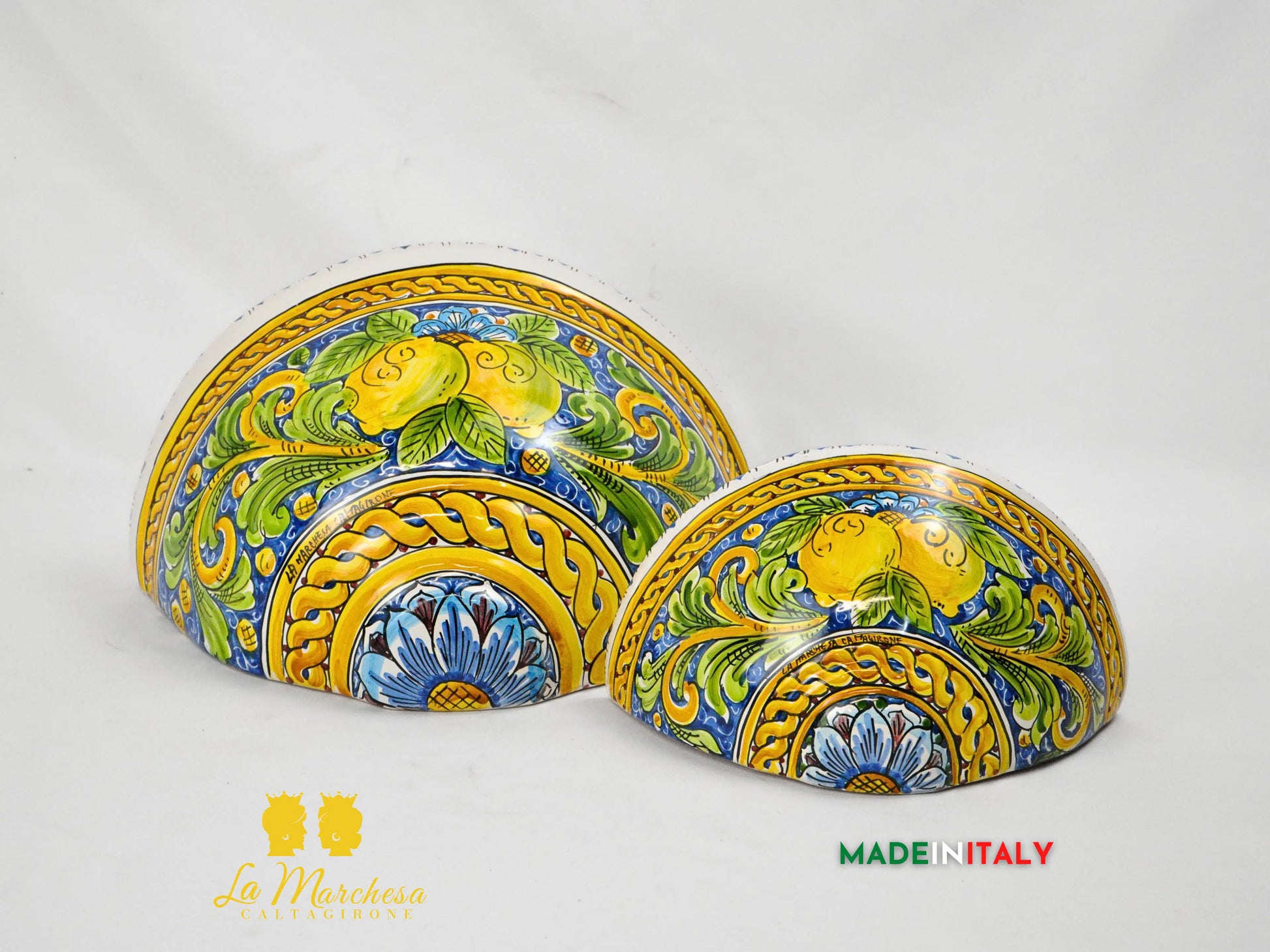 “GERLA” Portavaso da Parete in Ceramica di Caltagirone Limoni Blu - Varie Misure