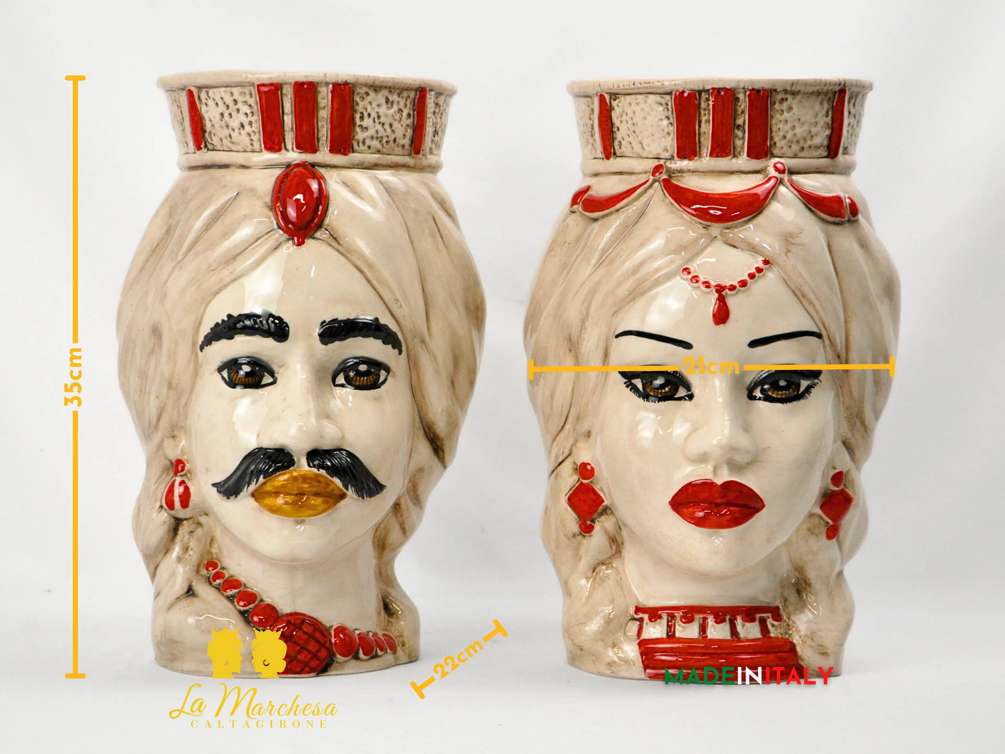FINE SERIE - Teste di Moro Fumè Dettagli Rossi in Ceramica di Caltagirone 35cm