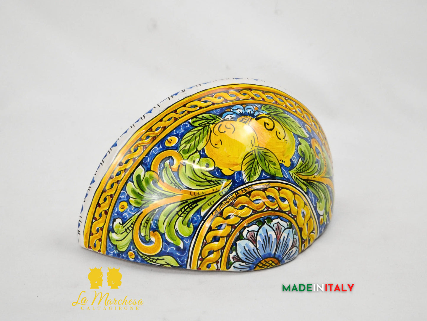 “GERLA” Portavaso da Parete in Ceramica di Caltagirone Limoni Blu - Varie Misure