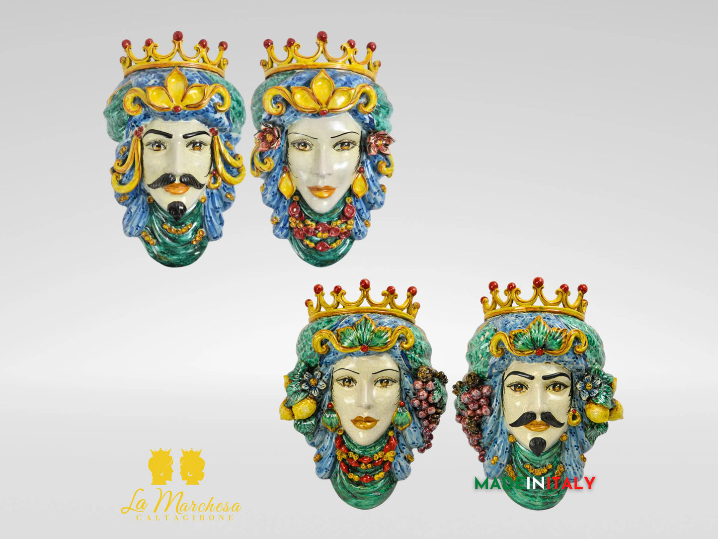 Teste di Moro in Ceramica di Caltagirone da Parete Craquelé 44cm - Vari Modelli