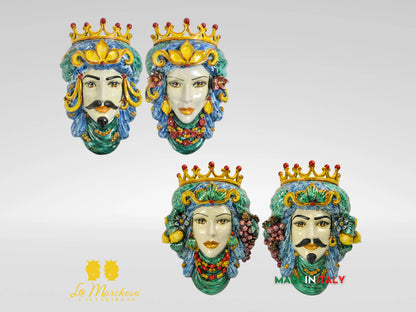 Teste di Moro in Ceramica di Caltagirone da Parete Craquelé 44cm - Vari Modelli