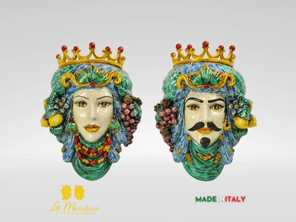 Teste di Moro in Ceramica di Caltagirone da Parete Craquelé 44cm - Vari Modelli