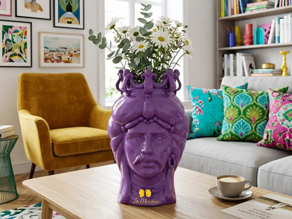 OUTLET - Testa di Moro Uomo in Ceramica di Caltagirone Viola 44cm