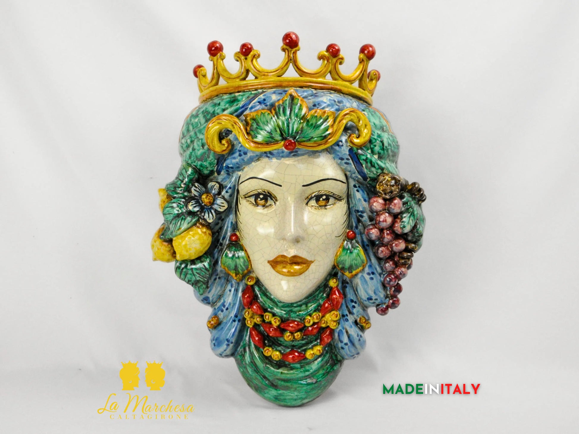 Teste di Moro in Ceramica di Caltagirone da Parete Craquelé 44cm - Vari Modelli
