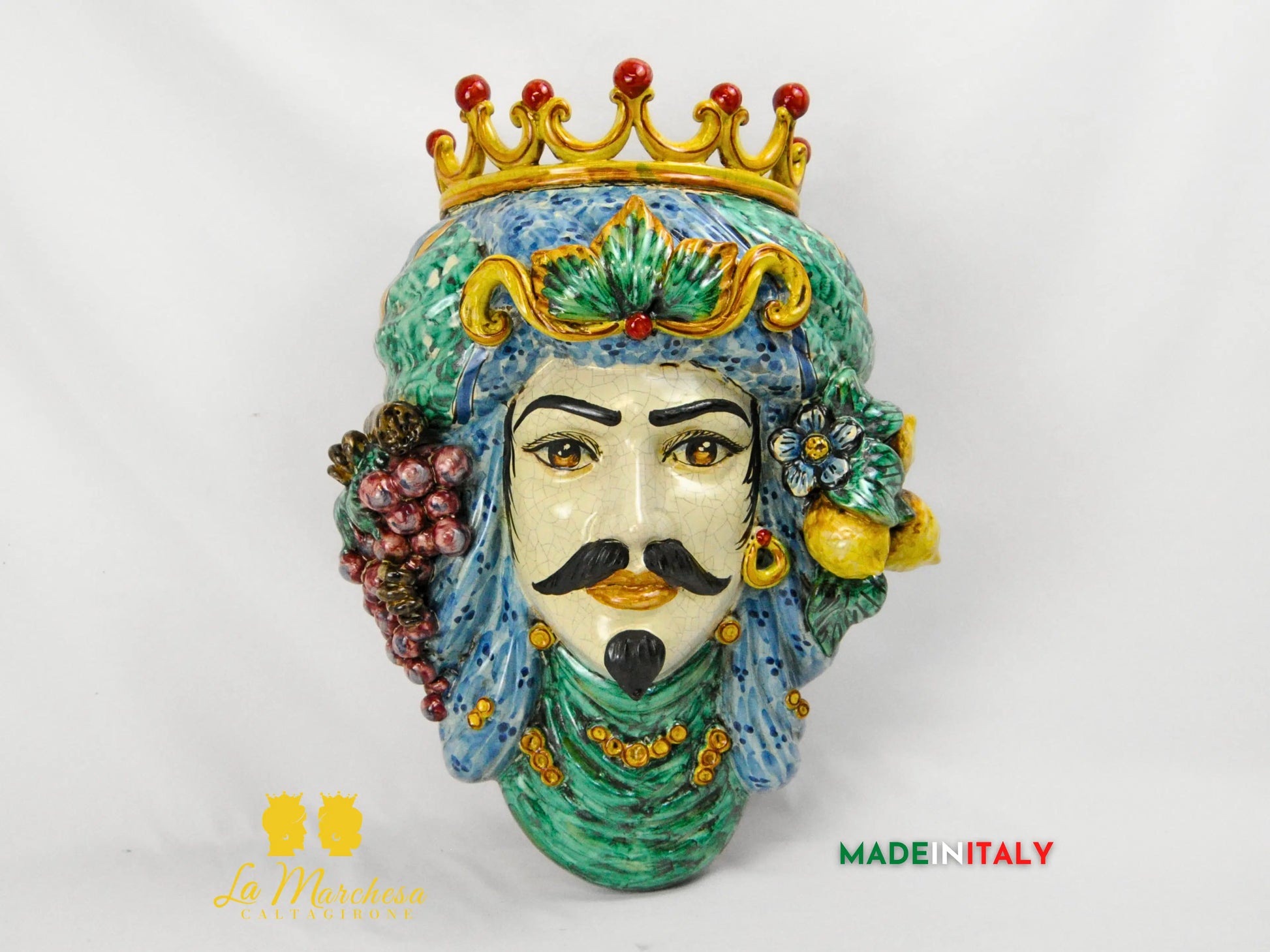 Teste di Moro in Ceramica di Caltagirone da Parete Craquelé 44cm - Vari Modelli