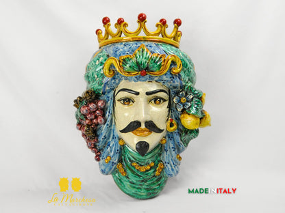 Teste di Moro in Ceramica di Caltagirone da Parete Craquelé 44cm - Vari Modelli