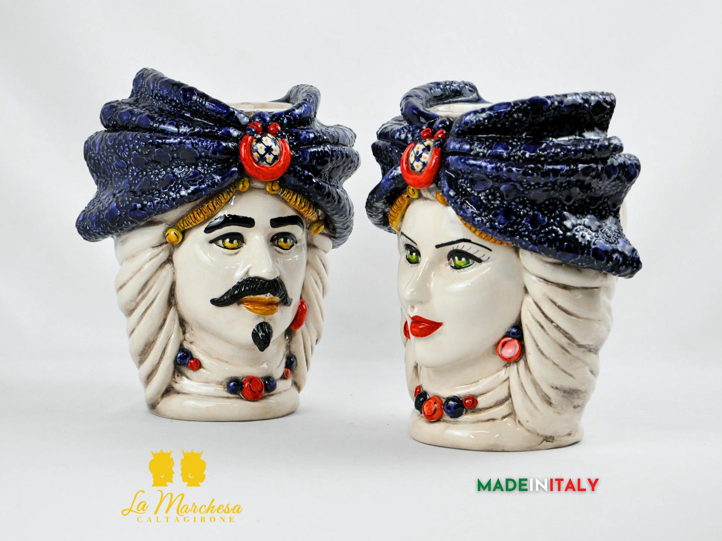 Teste di Moro Turbante Blu Ceramica di Caltagirone 26cm