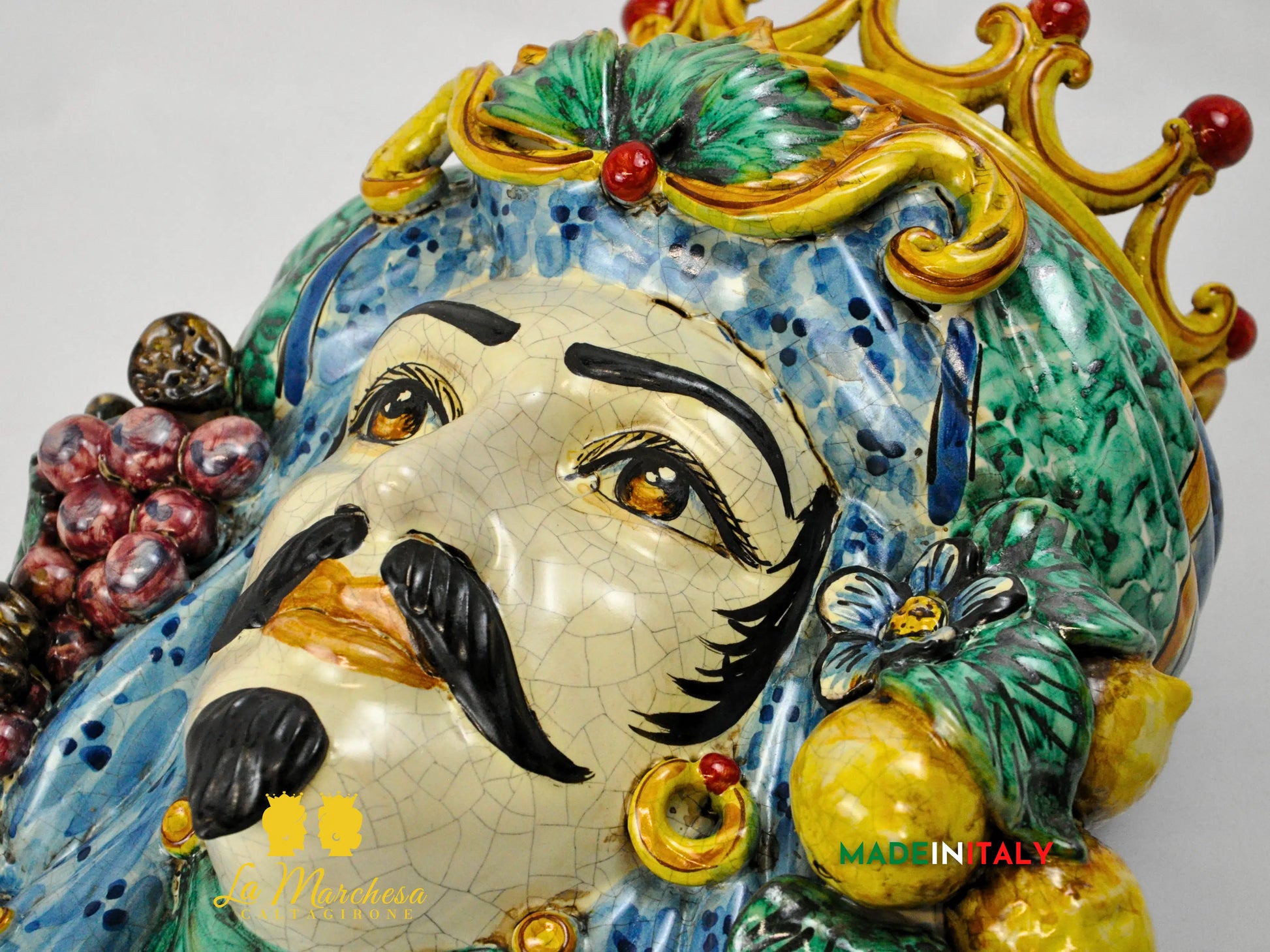Teste di Moro in Ceramica di Caltagirone da Parete Craquelé 44cm - Vari Modelli