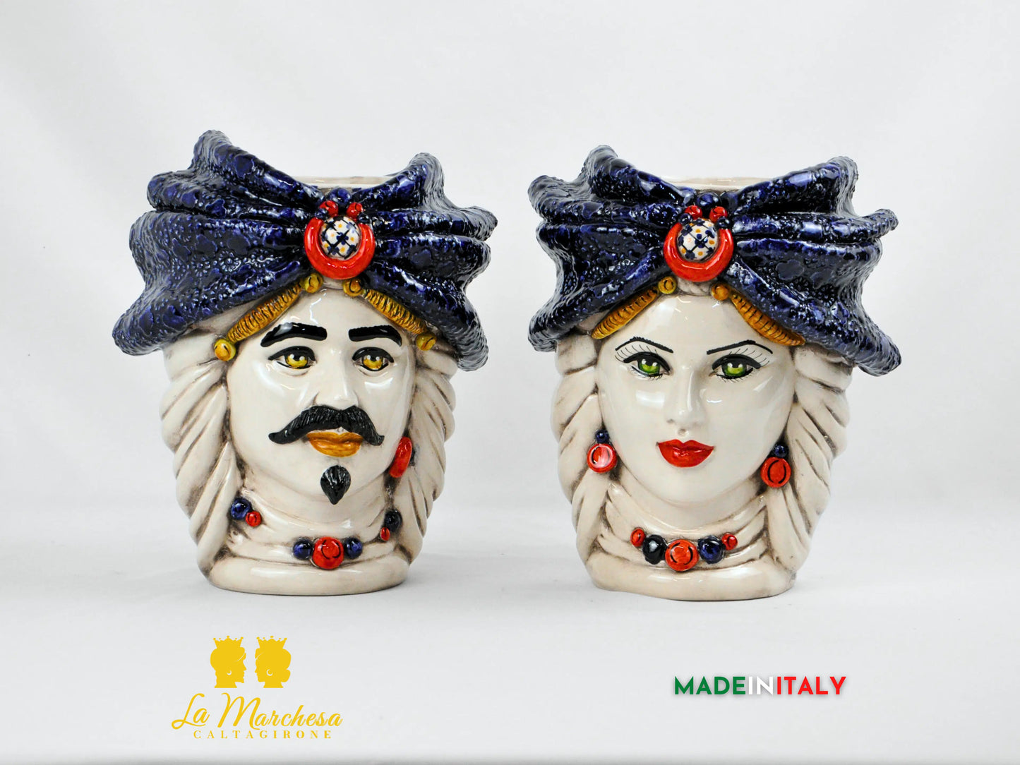 Teste di Moro Turbante Blu Ceramica di Caltagirone 26cm