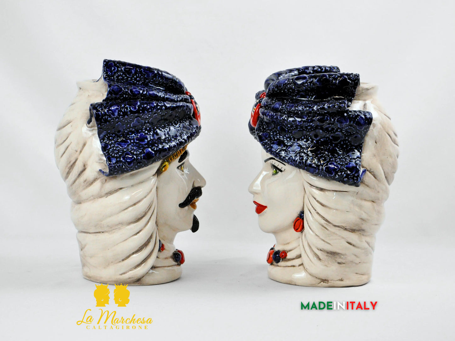 Teste di Moro Turbante Blu Ceramica di Caltagirone 26cm