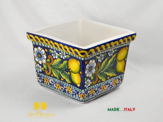 Fioriera Quadrata Decorata in Ceramica di Caltagirone 31cm