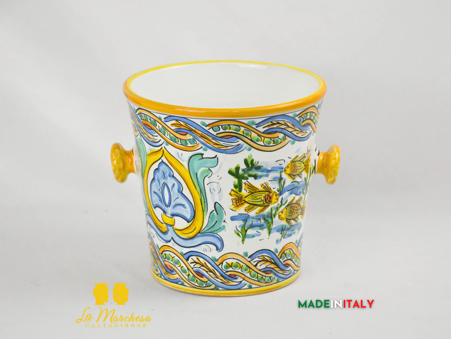 Secchiello Porta Ghiaccio Vino o Spumante in Ceramica di Caltagirone H22