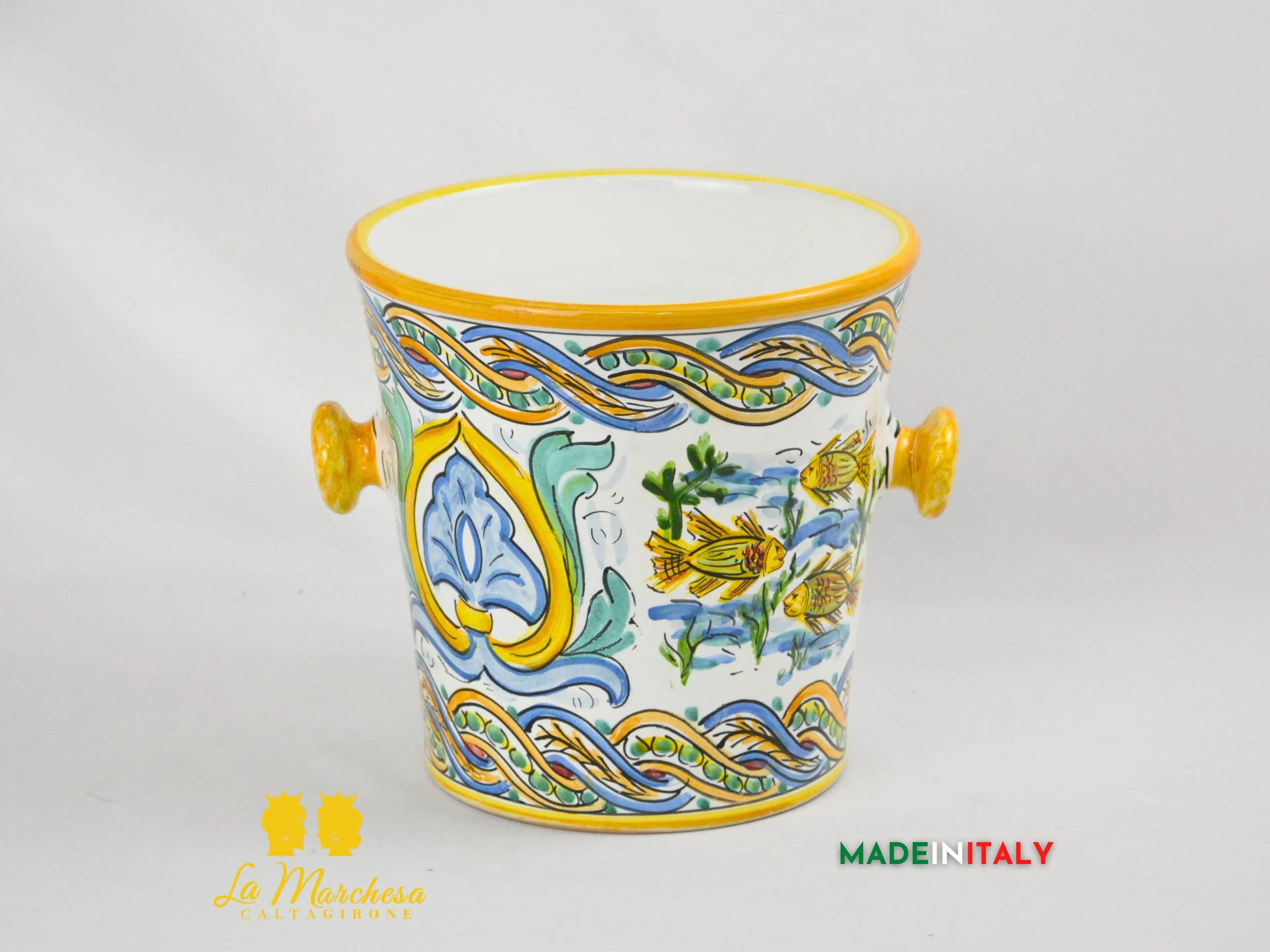 Secchiello Porta Ghiaccio Vino o Spumante in Ceramica di Caltagirone H22