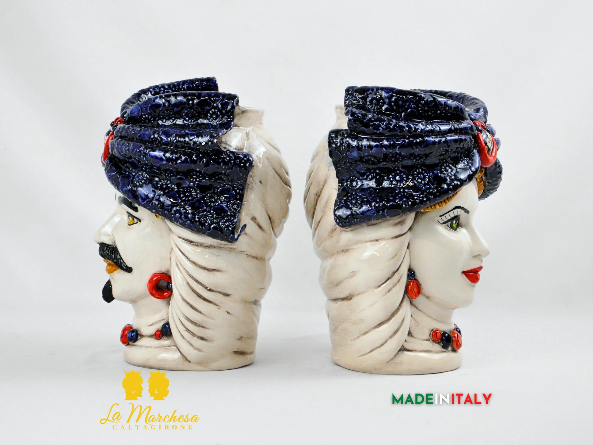 Teste di Moro Turbante Blu Ceramica di Caltagirone 26cm