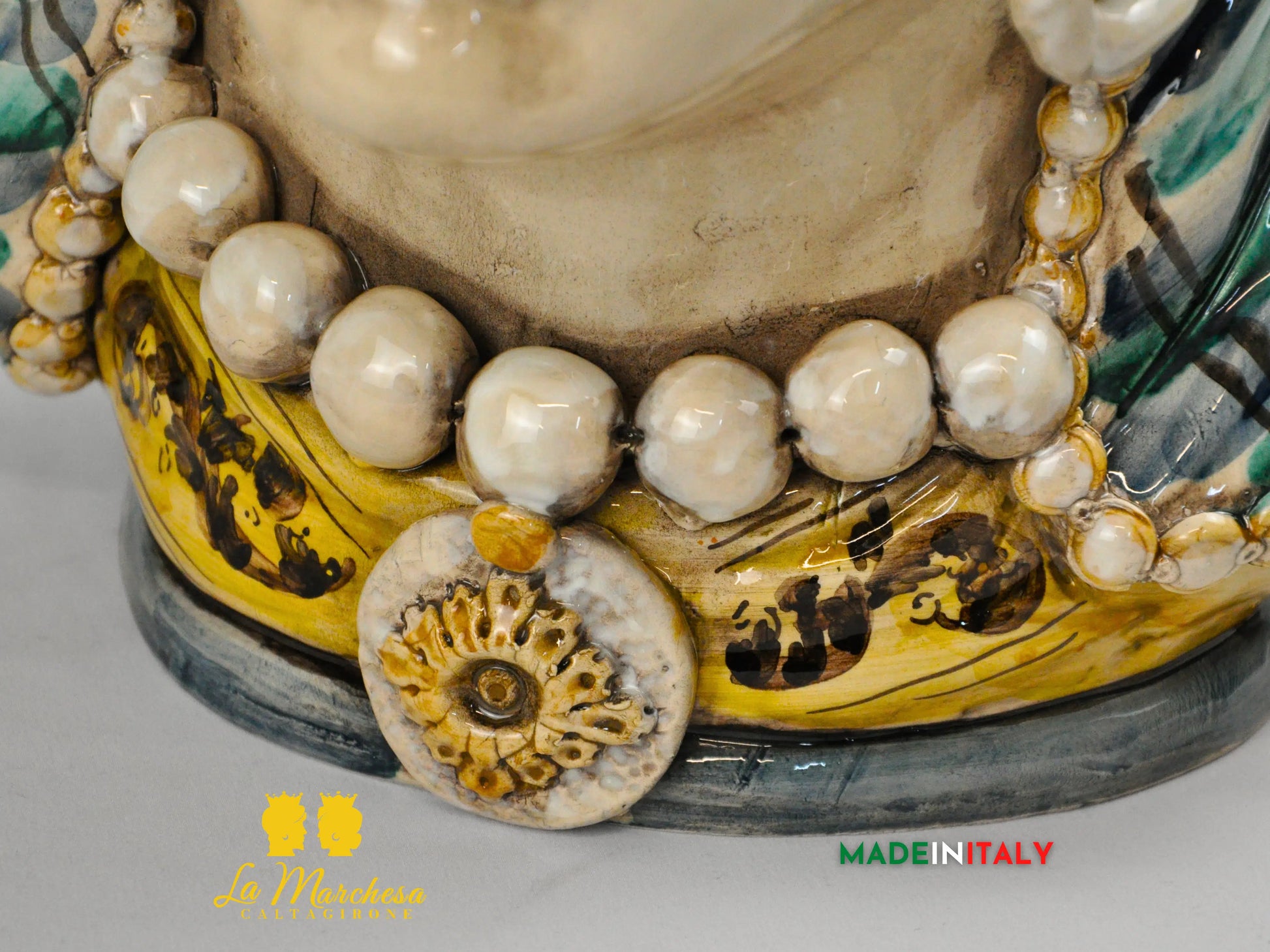 Teste di Moro Busto Turbante Verde in Ceramica di Caltagirone 43cm