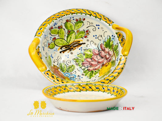 Scola Mozzarella e Frutta Decorato in Ceramica di Caltagirone 28cm