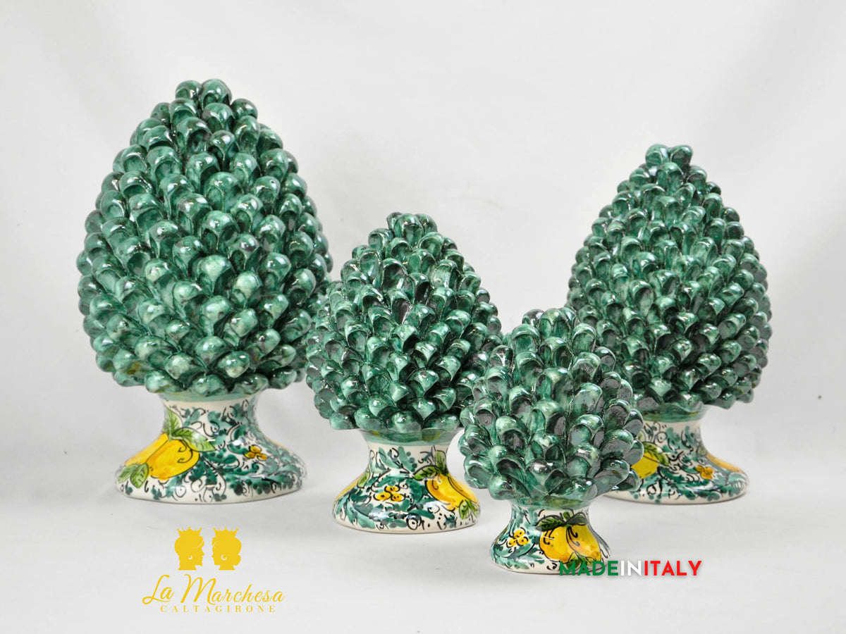 Pigna Siciliana in Ceramica di Caltagirone Verde Rame Limoni - Varie Misure