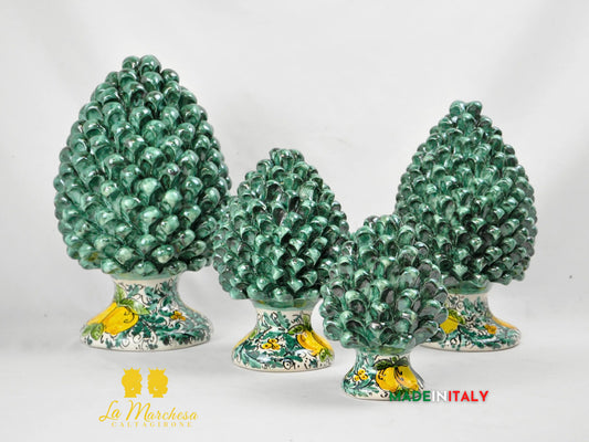 Pigna Siciliana in Ceramica di Caltagirone Verde Rame Limoni - Varie Misure