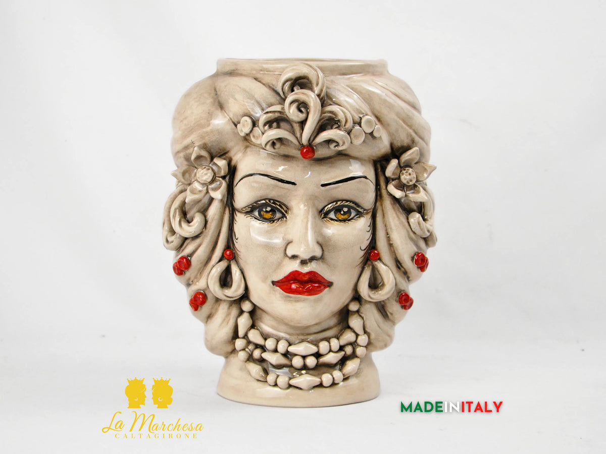 Teste di Moro in Ceramica di Caltagirone Etna Fumè Dettagli Colorati - Vari Modelli