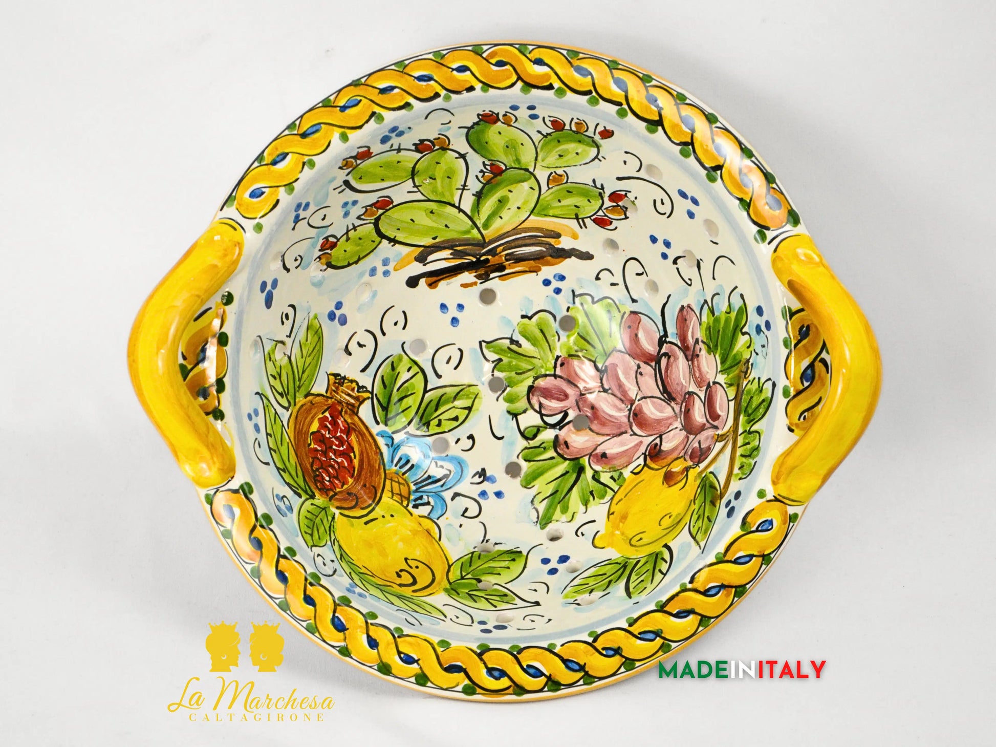 Scola Mozzarella e Frutta Decorato in Ceramica di Caltagirone 28cm