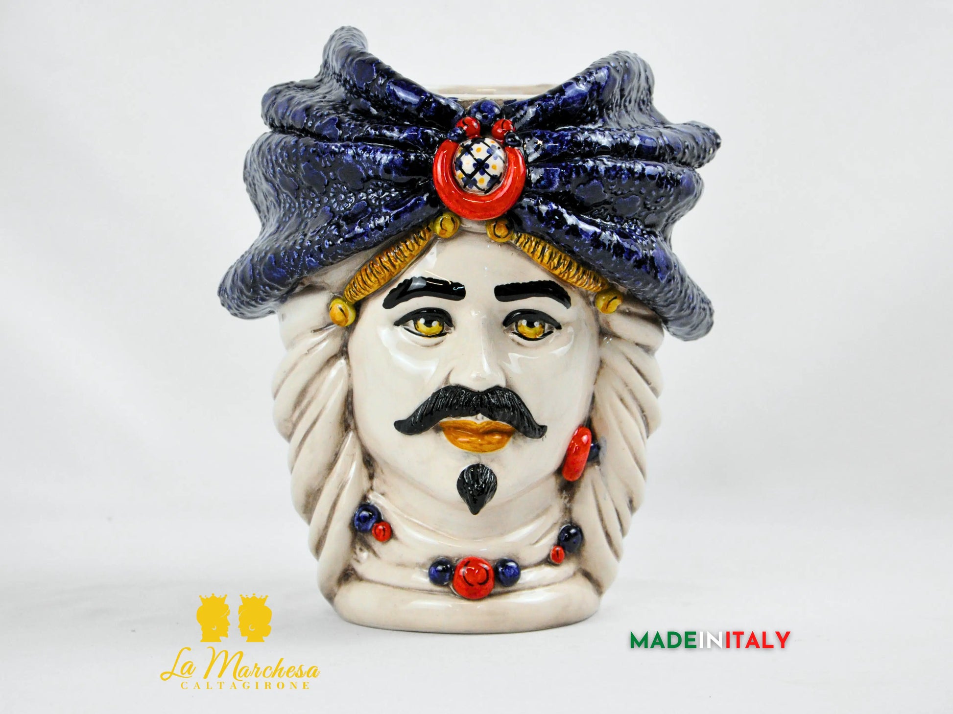 Teste di Moro Turbante Blu Ceramica di Caltagirone 26cm