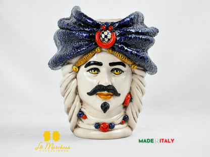 Teste di Moro Turbante Blu Ceramica di Caltagirone 26cm