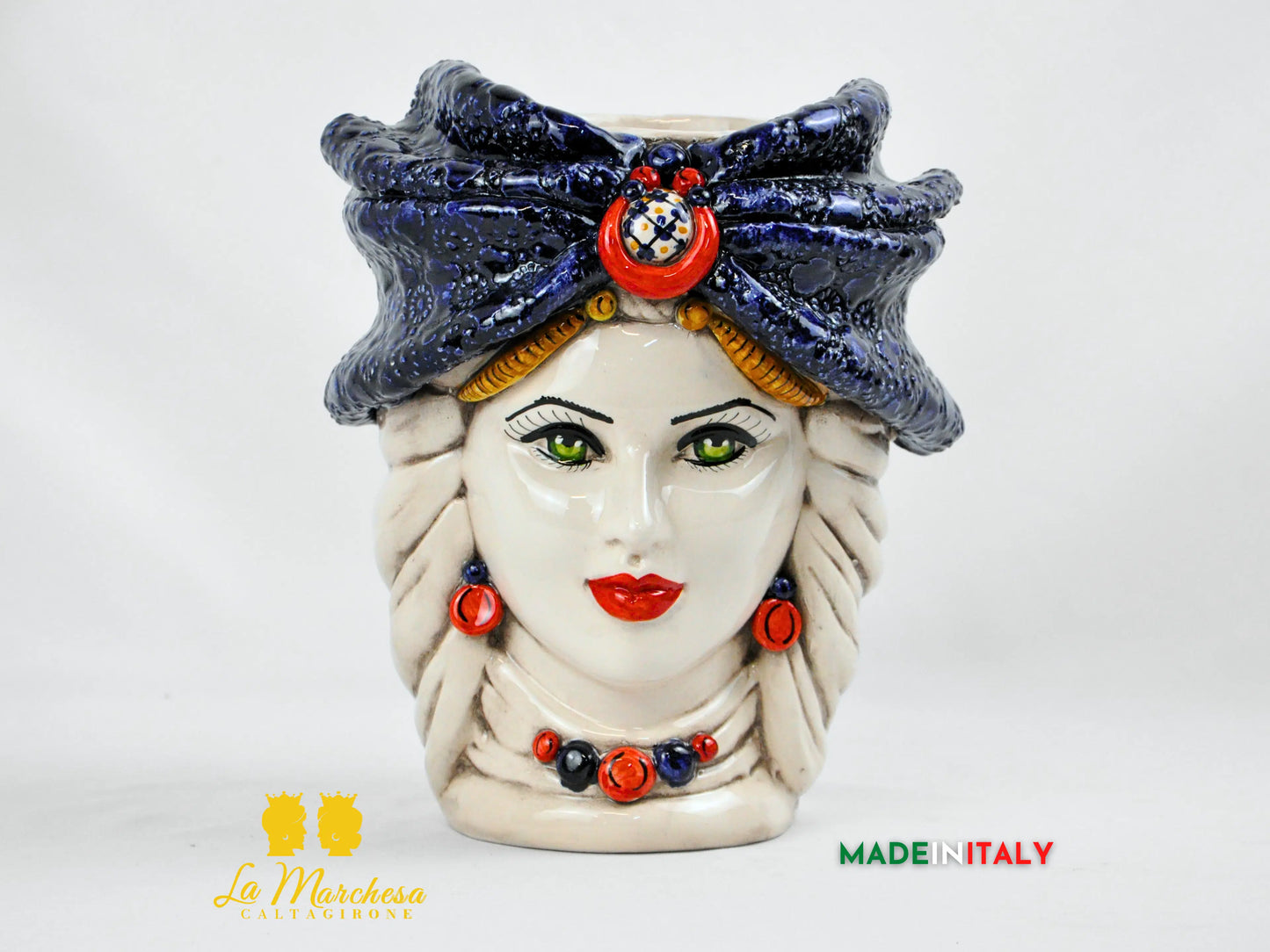 Teste di Moro Turbante Blu Ceramica di Caltagirone 26cm