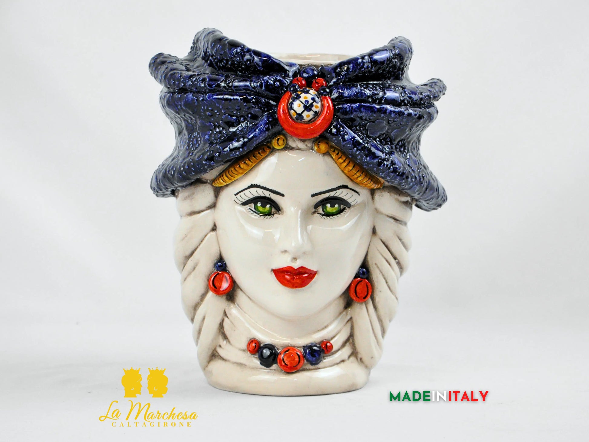 Teste di Moro Turbante Blu Ceramica di Caltagirone 26cm