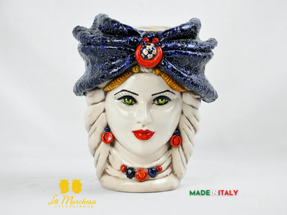 Teste di Moro Turbante Blu Ceramica di Caltagirone 26cm