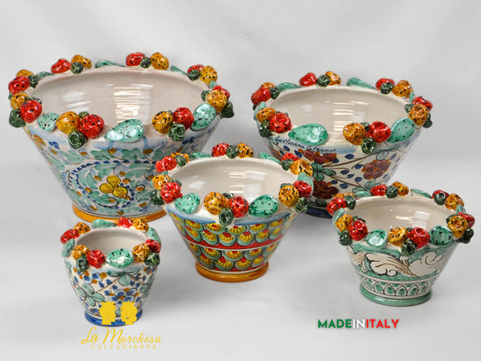 Portavaso in Ceramica di Caltagirone Fichi D'India a Rilievo - Varie Misure