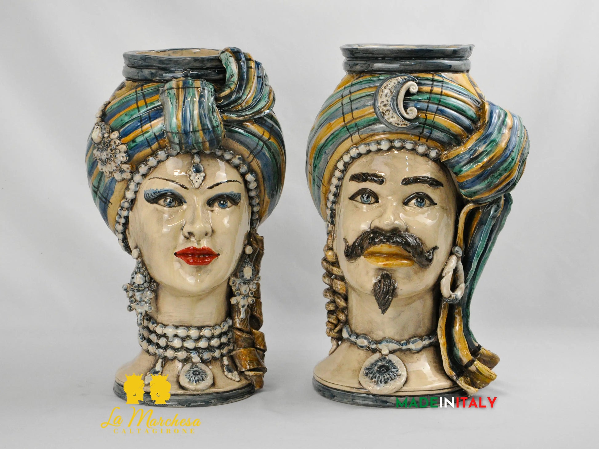 Teste di Moro Turbante in Ceramica di Caltagirone 39cm