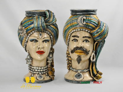 Teste di Moro Turbante in Ceramica di Caltagirone 39cm