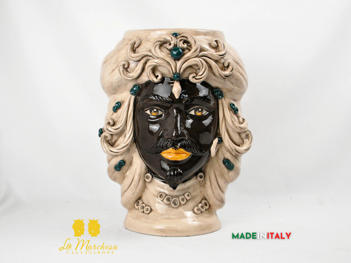 Teste di Moro in Ceramica di Caltagirone Etna Fumè Dettagli Colorati - Vari Modelli