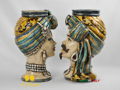 Teste di Moro Turbante in Ceramica di Caltagirone 39cm