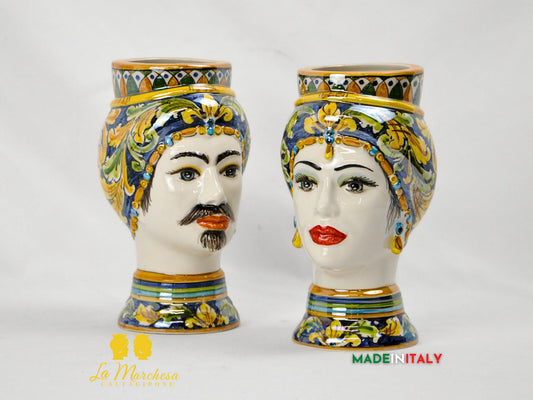 Teste di Moro Madreperla in Ceramica di Caltagirone Ornato 22cm