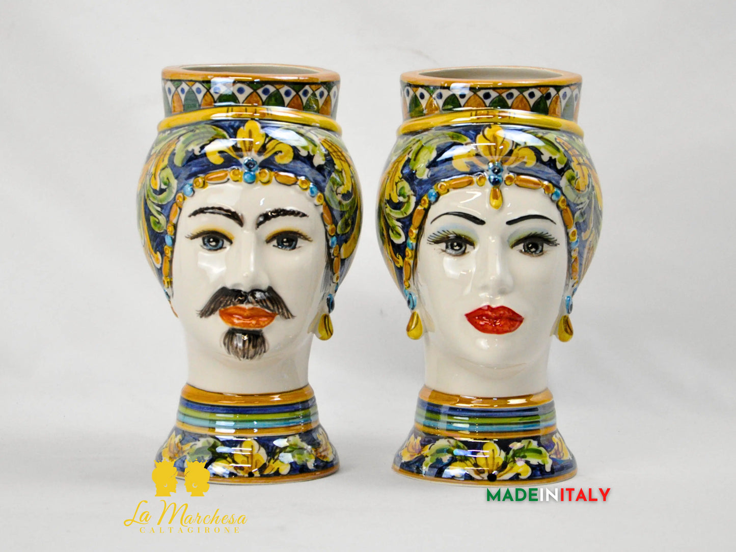 Teste di Moro Madreperla in Ceramica di Caltagirone Ornato 22cm