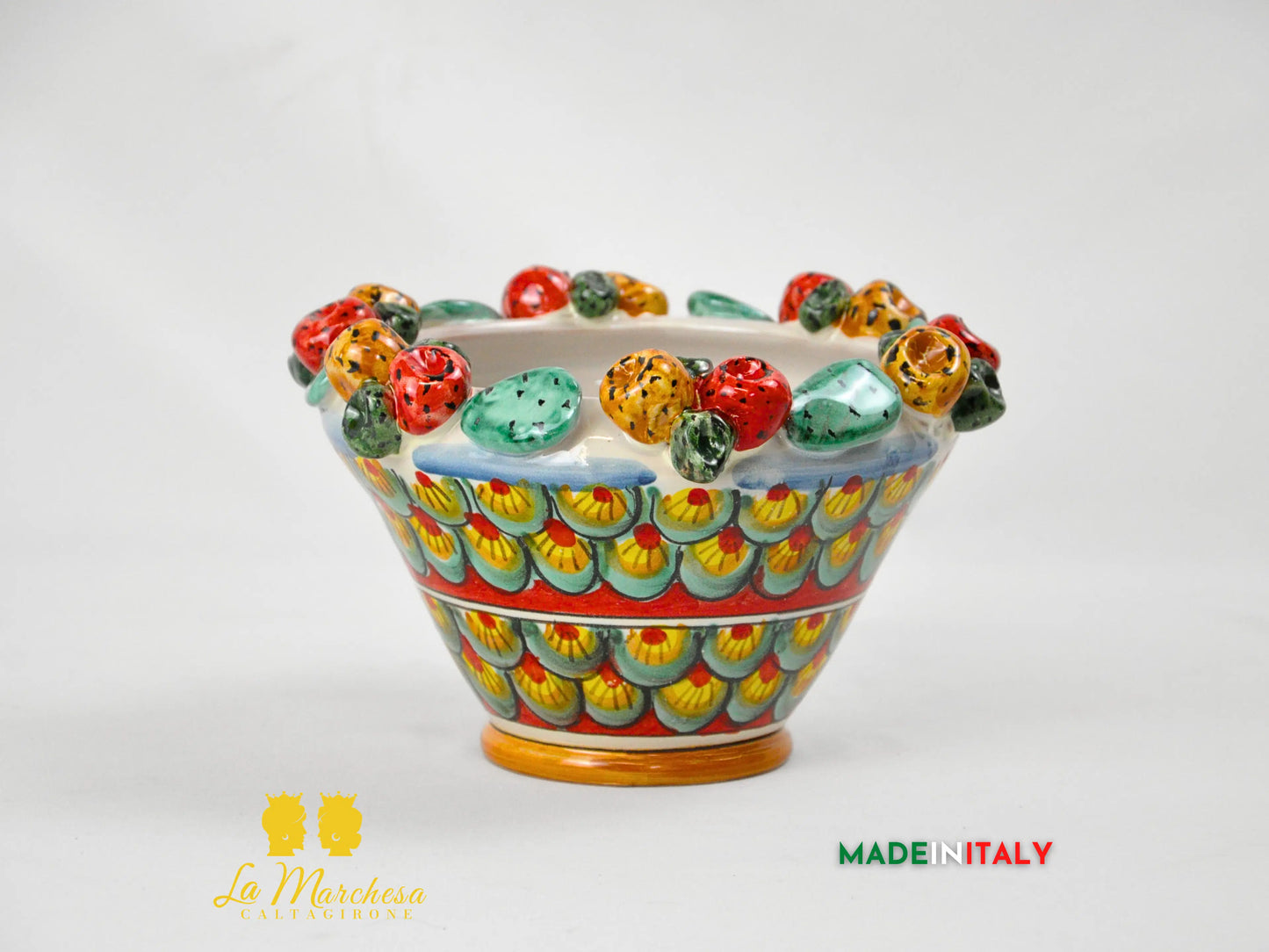 Portavaso in Ceramica di Caltagirone Fichi D'India a Rilievo - Varie Misure