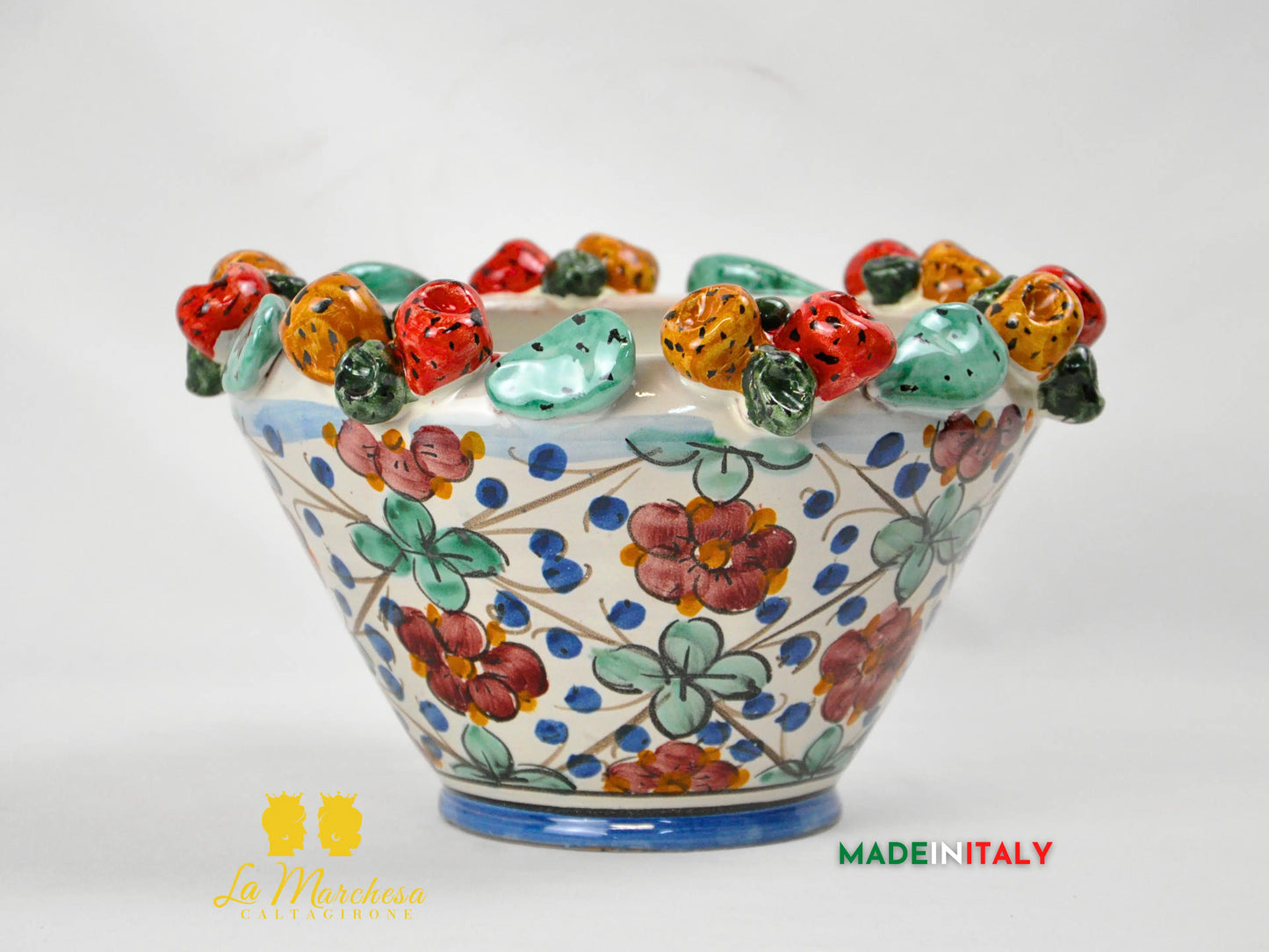 Portavaso in Ceramica di Caltagirone Fichi D'India a Rilievo - Varie Misure