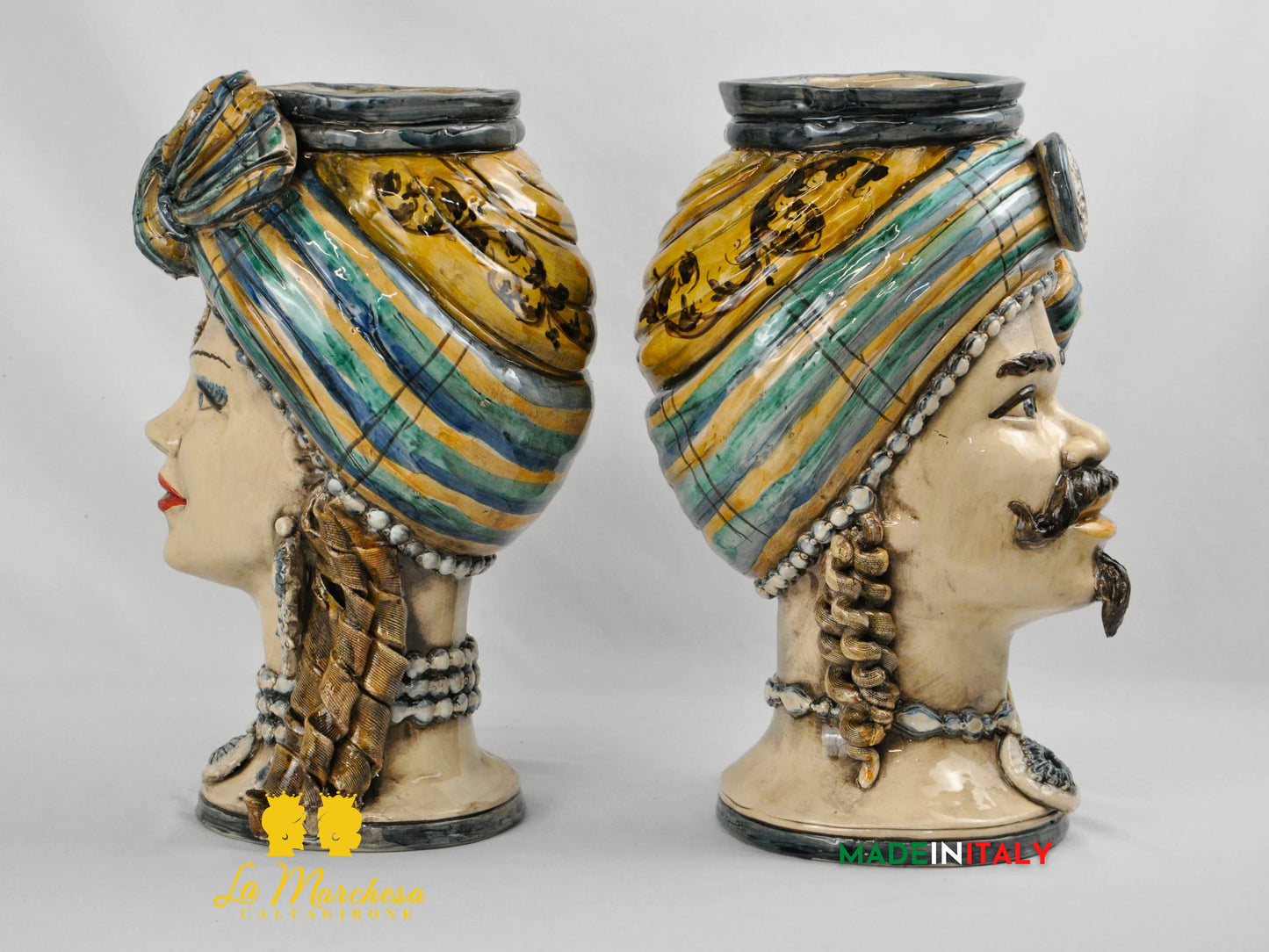 Teste di Moro Turbante in Ceramica di Caltagirone 39cm