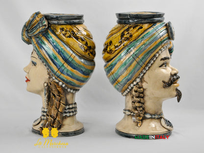Teste di Moro Turbante in Ceramica di Caltagirone 39cm