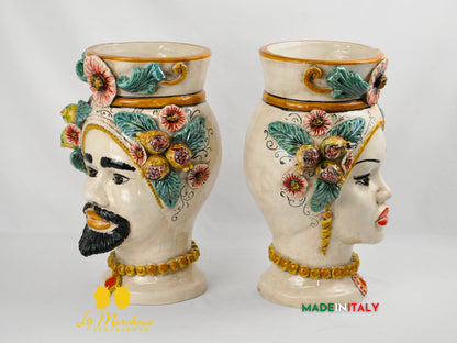 Teste di Moro Fiori e Frutta Ceramica di Caltagirone H40