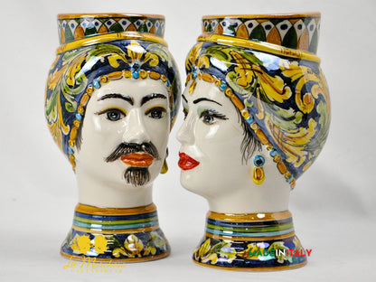 Teste di Moro Madreperla in Ceramica di Caltagirone Ornato 22cm