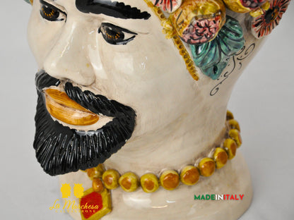 Teste di Moro Fiori e Frutta Ceramica di Caltagirone H40