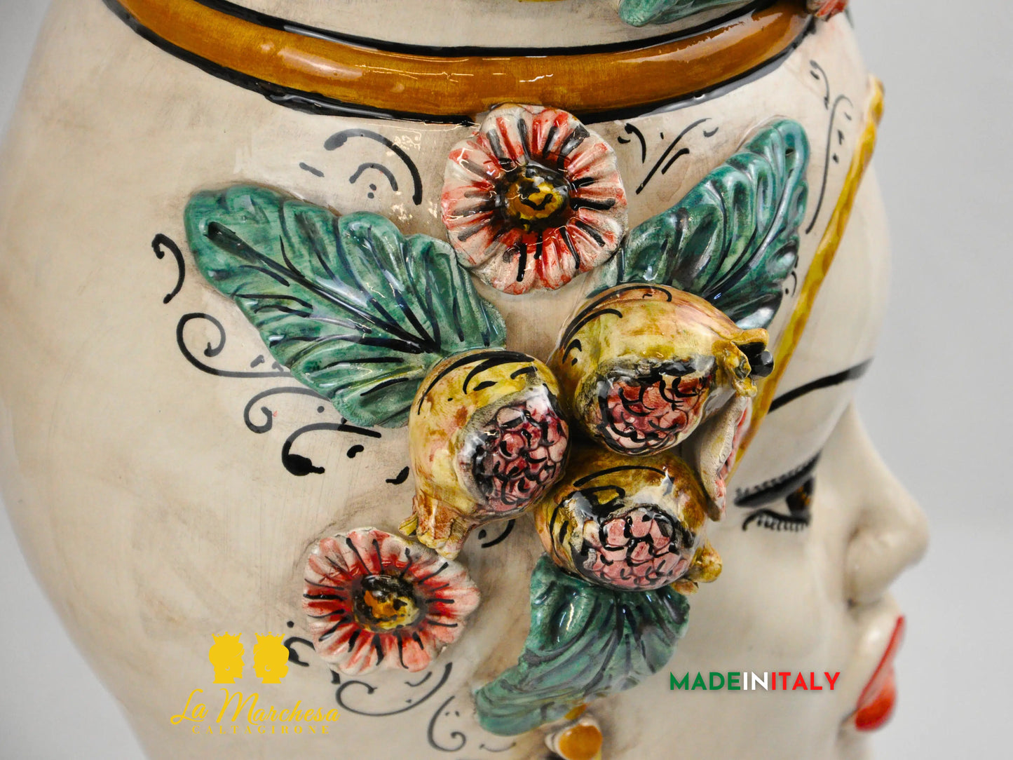 Teste di Moro Fiori e Frutta Ceramica di Caltagirone H40