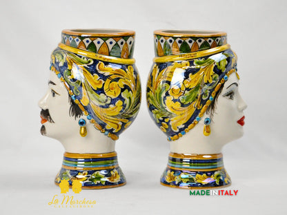 Teste di Moro Madreperla in Ceramica di Caltagirone Ornato 22cm