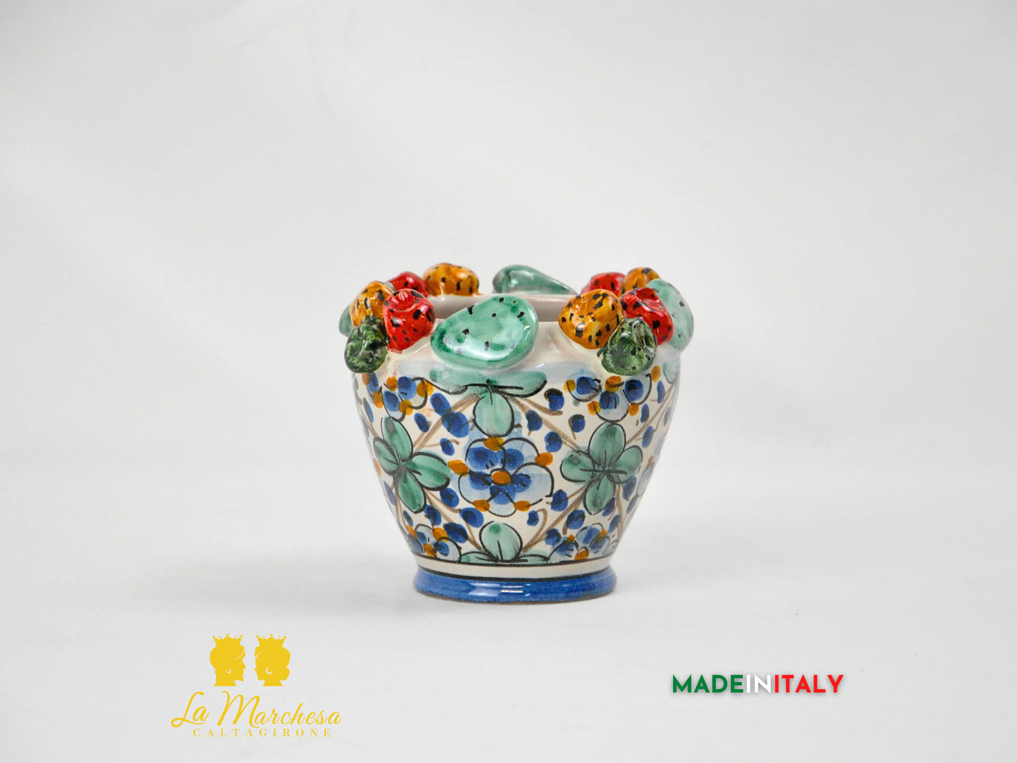 Portavaso in Ceramica di Caltagirone Fichi D'India a Rilievo - Varie Misure