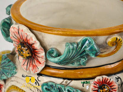 Teste di Moro Fiori e Frutta Ceramica di Caltagirone H40