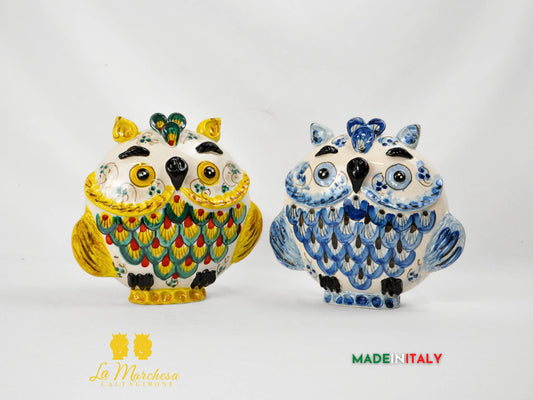Gufo Decorato in Ceramica di Caltagirone 23cm - Vari Decori